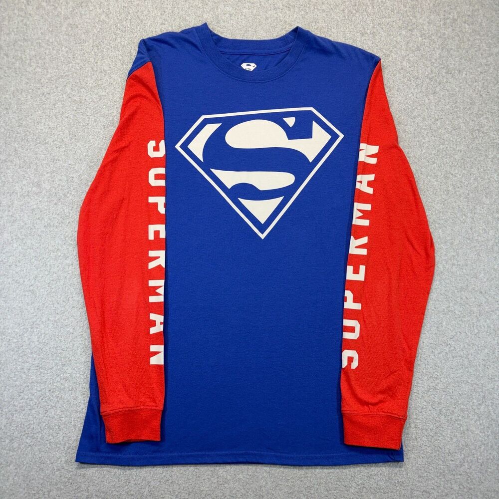Superman Graphic T-Shirt Men’s Medium Blue Red Long Sleeve DC Comics